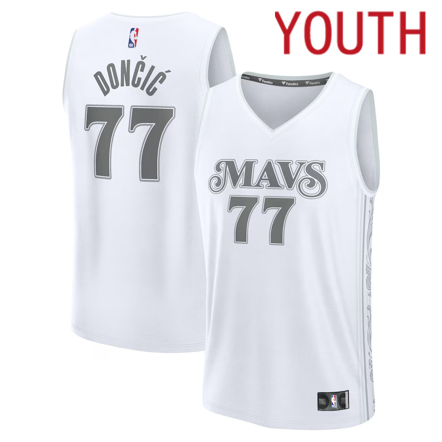 Youth Dallas Mavericks #77 Luka Doncic Fanatics White City Edition 2024-25 Fast Break Player NBA Jersey->youth nba jersey->Youth Jersey